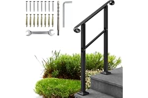 Metty Metal Handrails for Outdoor Steps - 1 to 2 Step Rails - Wrought Iron Railing, Indoor, Outdoor Stair Railing - Hand Rails for Indoor Stairs, Outdoor Handrail, Easy Install Stair Handrail, Black