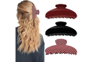 3 PCS Red Black Polka Dots Hair Clips Elegant Acetate Butterfly Claw Clips for Women Girls Vintage Dark Brown Jaw Clips for T