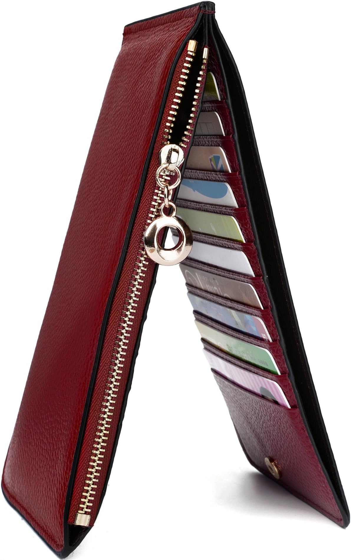 Wallet for Women RFID Blocking Genuine Leather Multi Card Organizer with Zipper Pocket