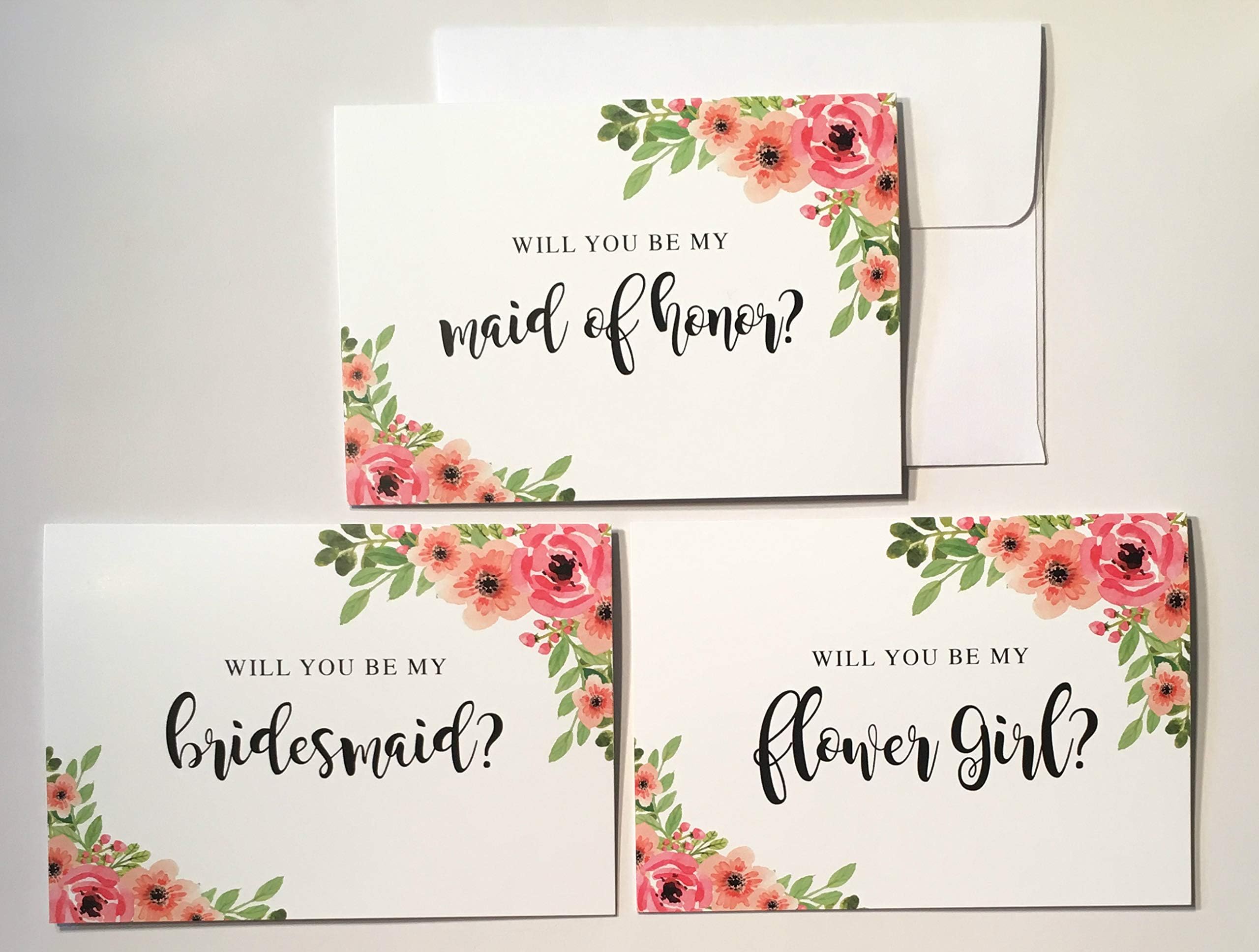 6 Bridesmaid Proposal Cards, 1 Maid of Honor Proposal Card, 1 Will You Be My Flower Girl Card - Set of 8 Cards - Elegant Floral Bridesmaid Proposal - Bridal Party Card - Bridesmaid Card