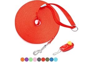 BAAPET 15 ft 20 ft 30 ft 50 ft 100 ft Long Dog Training Leash for Dog Training, Play, Camping, or Backyard Lead with Training Clickers for Small, Medium and Large Dogs or Cats (50 Feet, Red)