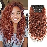 Clip in Hair Extensions,LEOSA 4PCS 16 inch Curly Hair Extensions Short Soft Natural Hairpiece Lace Weft Curly Wave Clip Ins Extensions Invisible for Women,Ginger Copper Red
