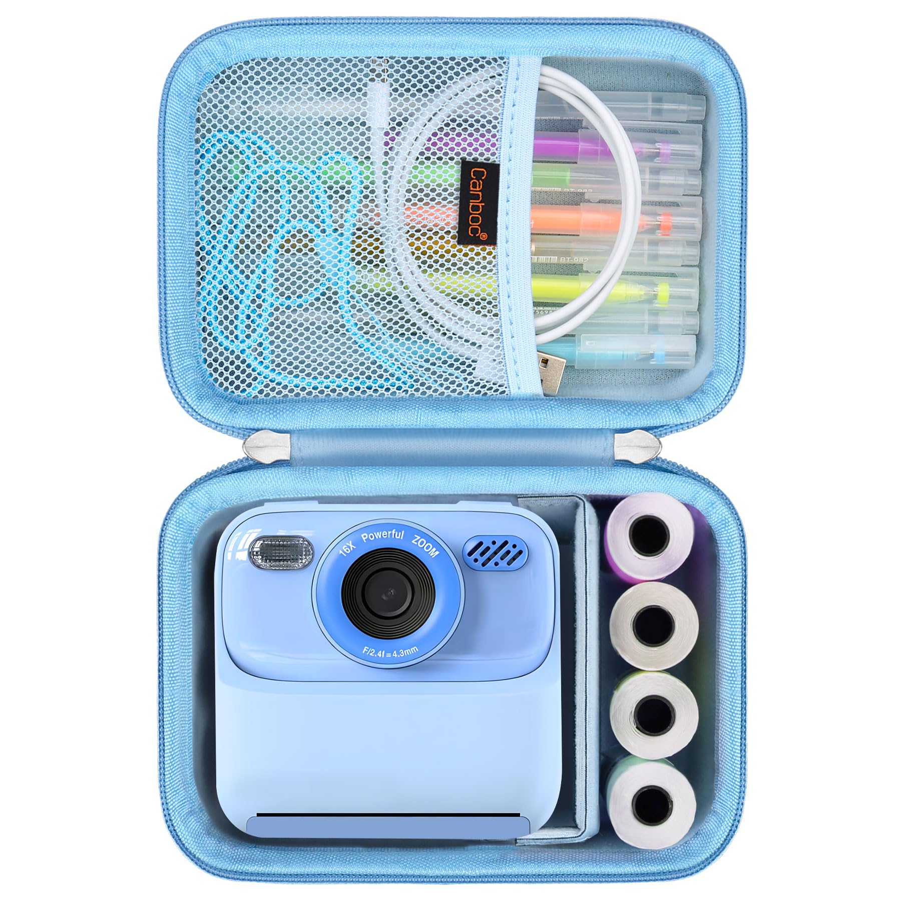 Canboc Camera Case for CHRERNA/YKSLEMON/AORILE/CKATE/OPERHOO/YORKOO/Gofunly Kids Instant Print Camera, Toddler Digital Cameras Bag fit Print Paper, Colorful Pen, USB Cable, Blue (Case Only)