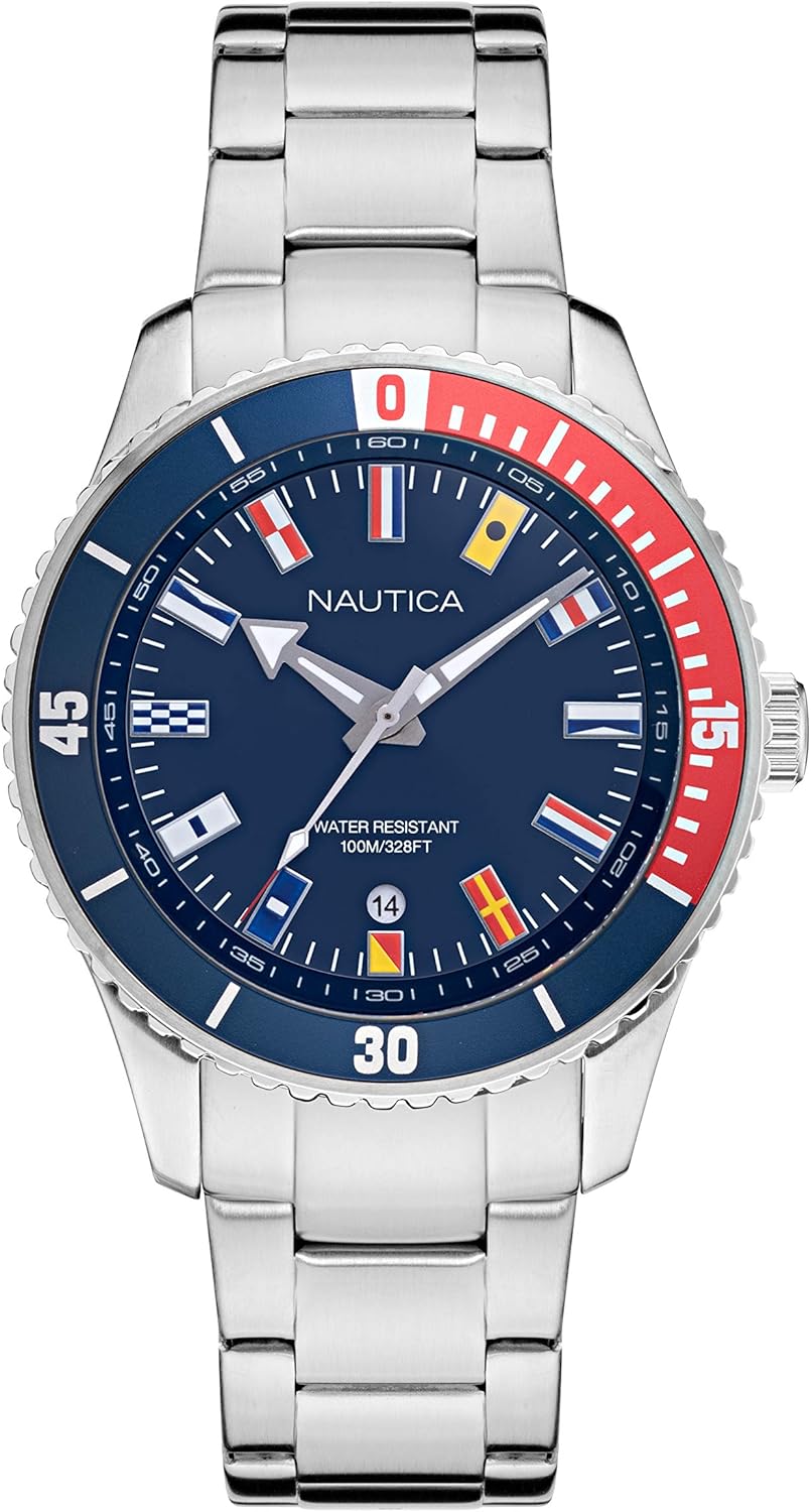 Nautica Men's Quartz Stainless Steel Strap, Silver, 22