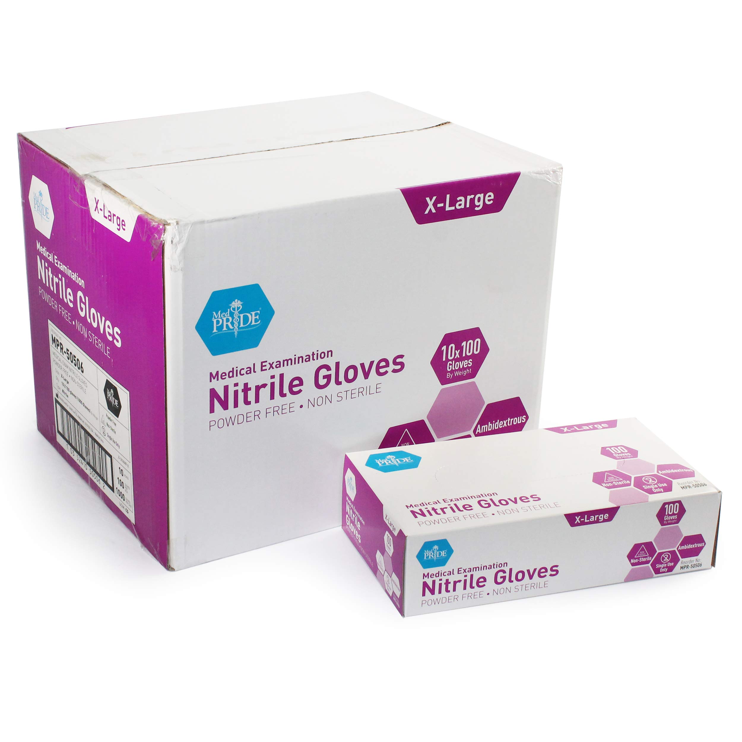 MedPride Powder-Free Nitrile Exam Gloves, X-Large, Case/1000 (10 Boxes of 100)