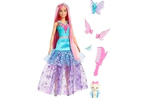 Barbie Doll with 2 Fantasy Pets & Dress, Malibu” Inspired by The Movie A Touch of Magic, 7-inch Long Hair