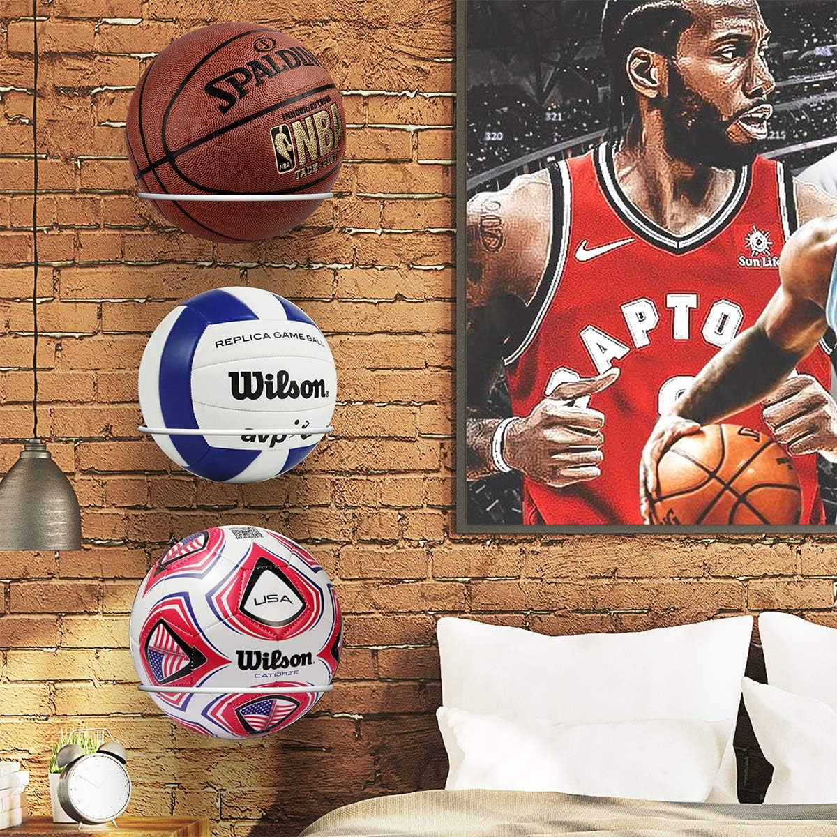 Suchek Steel Ball Holder Wall Mount, Display Rack Storage for Soccer, Basketball, Volleyball (2 Packs) (White): Sports & Outdoors