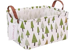 QUEENLALA Rectangular Laundry Hamper/Foldable Nursery Laundry Basket for Organizing/Storage Bin Baskets/Children Toy Office Bedroom/Toy Bin Closet Shelf Baskets（Rec-Green forest）