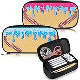 ForraFun 2 Pcs Baseball Ice Cream Drip Pencil Cases Large Capacity Pencil Pouch Durable Stationary Cases Makeup Bag with Zipper Blue Pink Oxford Cloth Pen Bags Gift for School Office Organizer