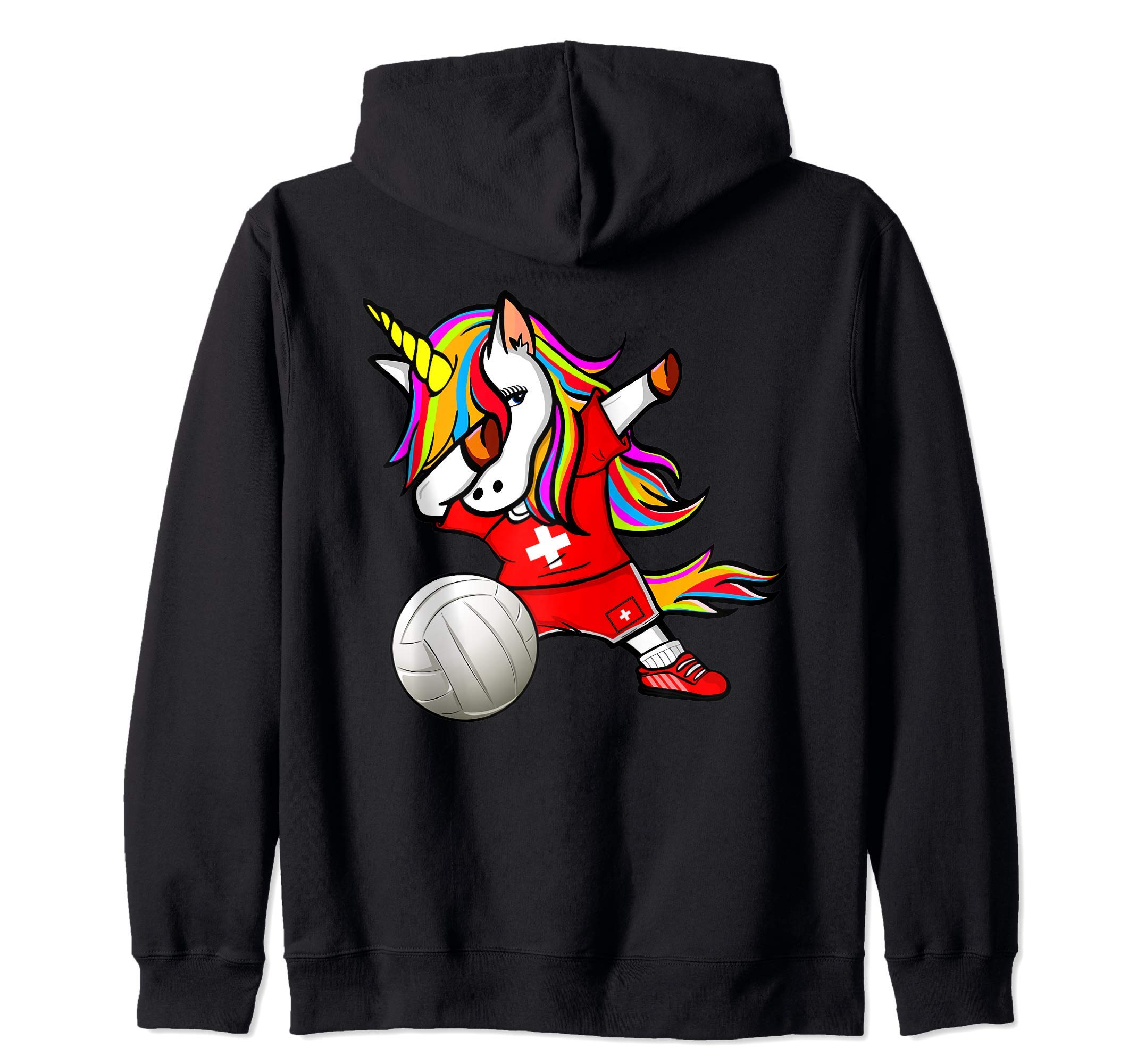 Dab Unicorn Switzerland Volleyball Fans Jersey Swiss Flag Zip Hoodie