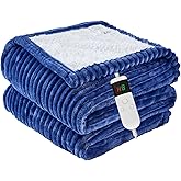 Qieryun Heated Blanket Electric Full, Soft Flannel Heating Blanket with 8 Hours Auto Off 10 Fast Heating Levels Machine Washable Sherpa Heated Blanket with Overheating Protection