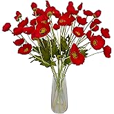 ATFL Red Poppy Flowers Artificial for Wedding Decorations,12 Pcs Fake Faux Silk Poppies Bulk for Home Decor Table Centerpieces Floral Arrangement (23.5‘’, red)