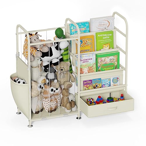 Huggynest Stuffed Animal Storage, 3-Tier Toddler Bookshelf and Toy Storage, Multifunctional Kids Book Shelves and Stuffed Animal Storage for Nursery, Bedroom, Playroom