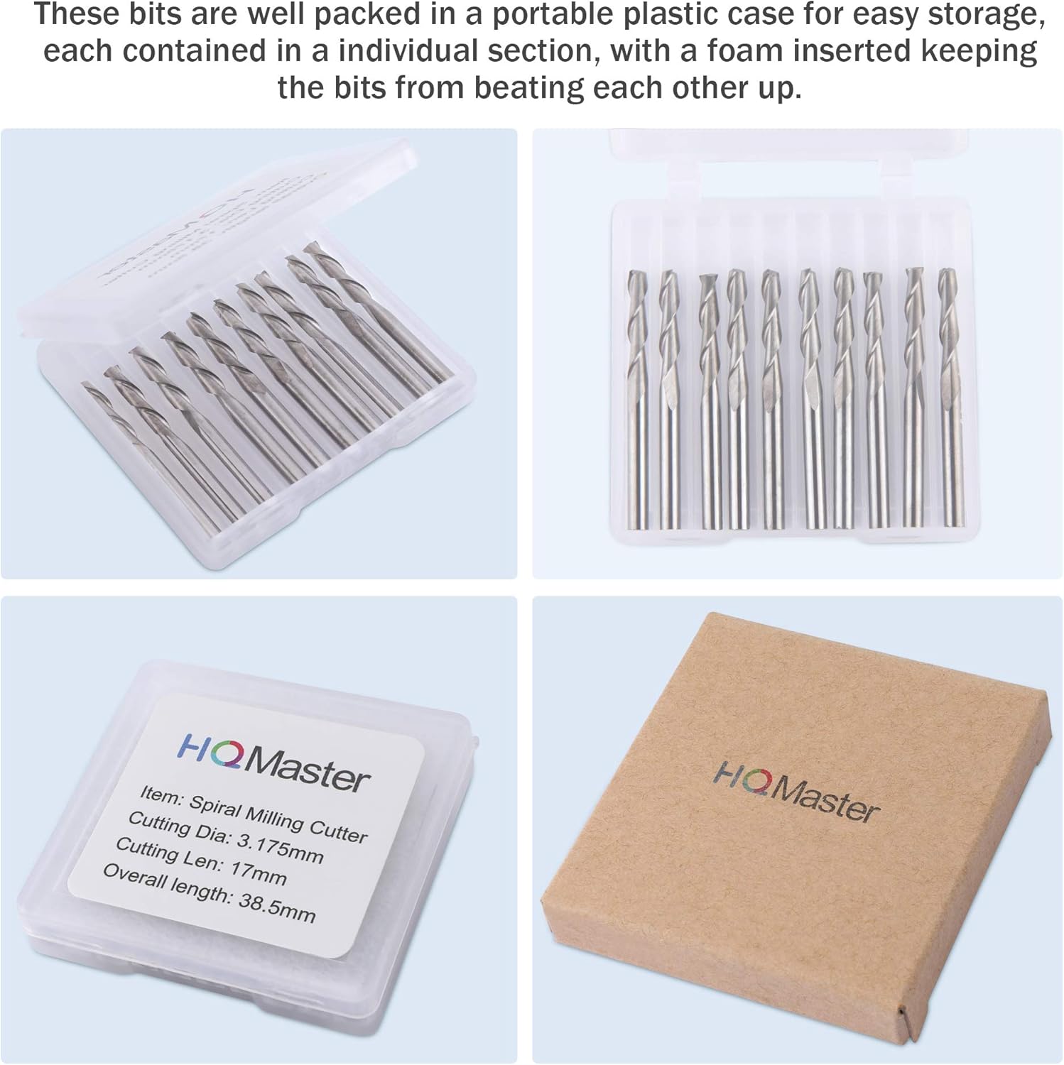 HQMaster CNC Router Bits 3.175 Router Bit 1 8 End Mill Flat Nose Carbide Endmill Two Flute Spiral Upcut Milling Cutter Tool Set for Wood PVC MDF Hardwood 10Pcs - - 