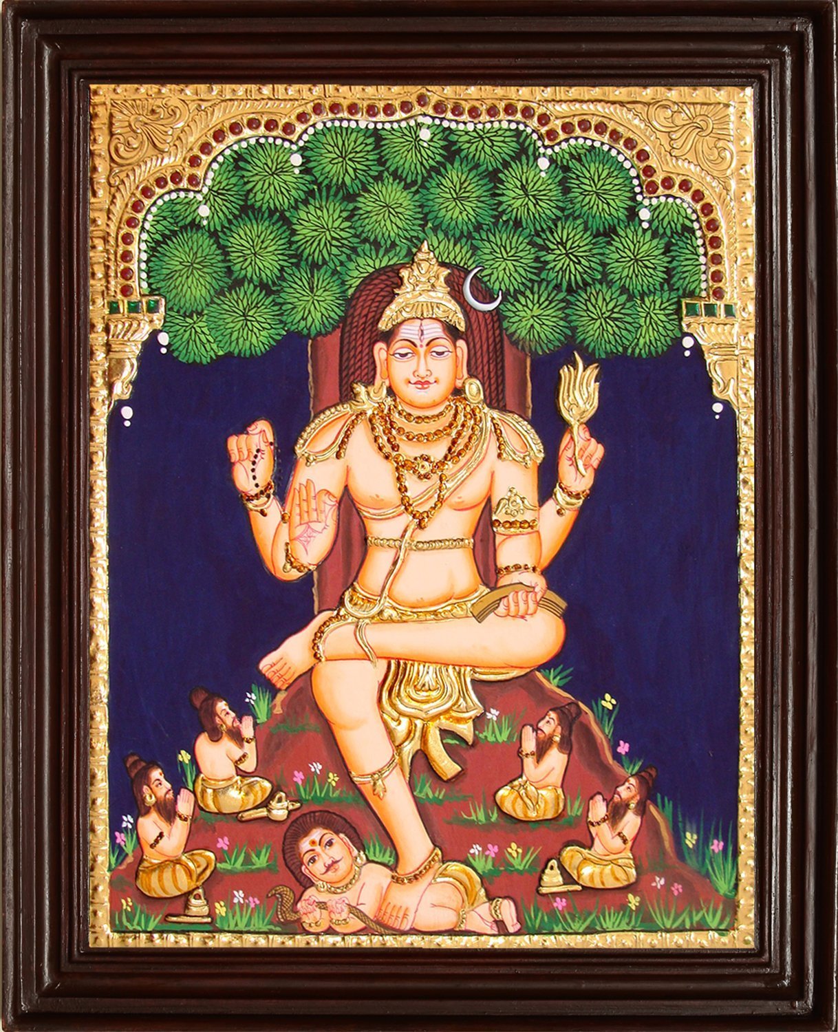 Myangadi Traditional Dakshinamurthy Tanjore Painting 22 Carat Gold Foil 37x32 Cm Amazon In Home Kitchen