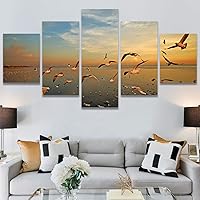 SIGNWIN 5 Panel Canvas Wall Art Modern Art Birds Bohemian Expressive Group Multicolor Photography for Home Decorations Ready to Hang - 60