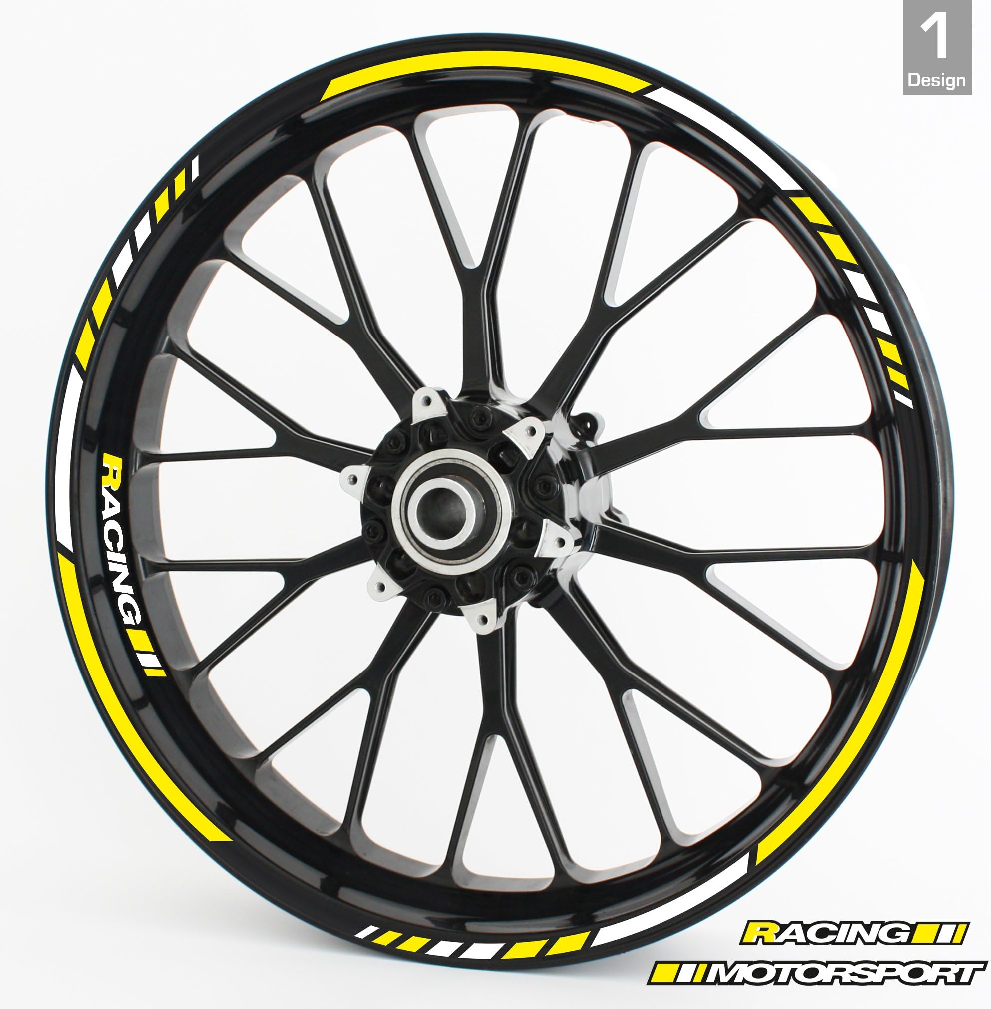 RS Tyre Rim Decals for 15", 16", 17", 18" and 19" Wheels – Complete Set, Choose Your Colour & Style - YELLOW, DESIGN 1