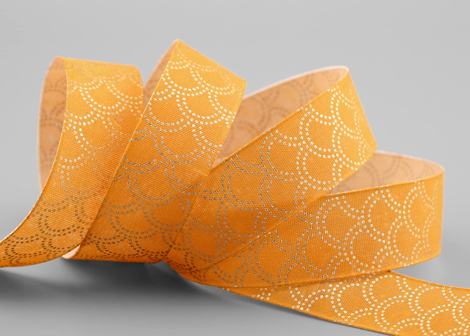 20 m x 25 mm Decorative Ribbon David Mustard Orange Gold Ribbon Fabric Ribbon with Wire Edges Lurex Shiny Ribbon Yellow Gift Ribbon Christmas Birthday Decoration Cotton Look Patterned on One Side