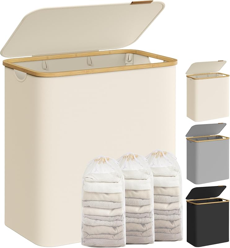 Cesto de Ropa Sucia con Tapa, 150 L, Plegable, 60x38,5x70,5 cm