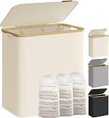 SONGMICS 150L Laundry Basket with Lid 3-Section Collapsible Cream White