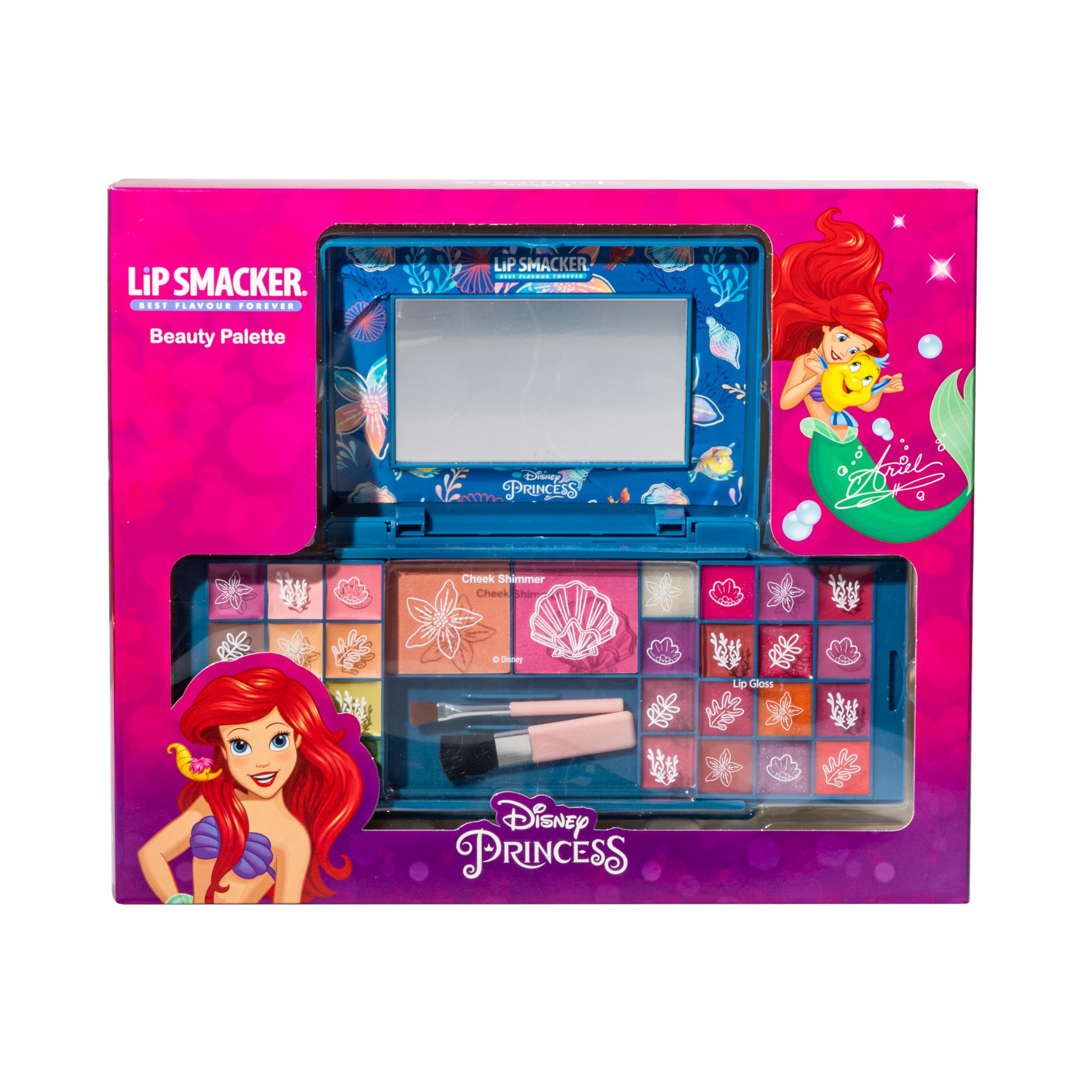 Lip Smacker Princess Ariel Beauty Palette, Make-up Giftset Including Colorful Lip Glosses, Shimmer Creams, Blush & Bronzer for your Kids' Princess Look, Make-up Accessories and Mirror are Included