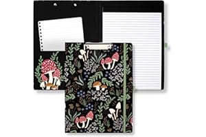 STEEL MILL AND CO. Steel Mill & Co Cute Clipboard Folio with Refillable Lined Notepad and Interior Storage Pocket, Padfolio for Work, Mushroom