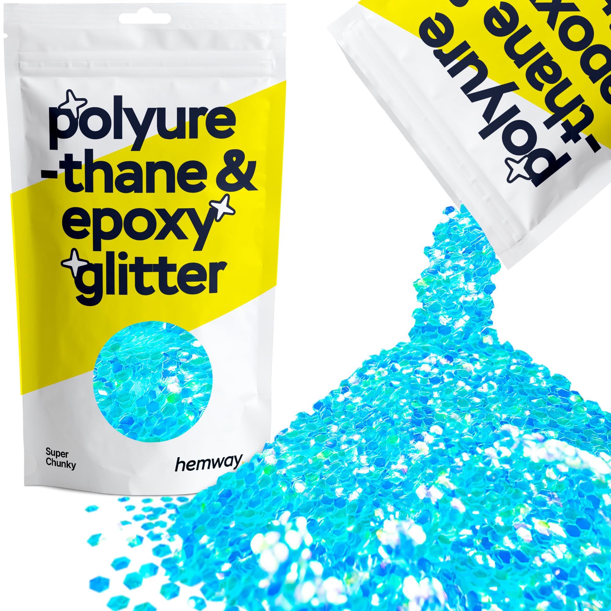 Hemway Resin Glitter Baby Blue Iridescent 100g Super Chunky | Polyurethane & Epoxy Glitter for Resin Crafts, Tumblers, Coasters, Floor & Table Art