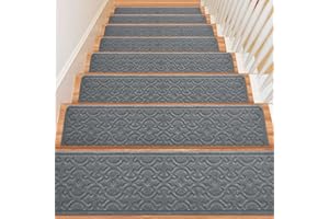 FLOWAFOLI 15Pcs Stair Treads for Wooden Steps Indoor with Self Adhesive, 8"x30" Non Slip Stair Runners-Peel & Stick Indoor Stair Carpet Runner, Resistant Indoor Runner for Kids、Elders and Pets, Dark Grey