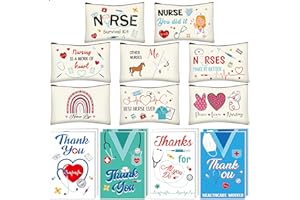 ZATAYE Nurses Week Accessories, 16 PCS Nurse Makeup Bag Thank You Nurse Card, Nursing Day Appreciation Cards Nurse Week Carvas Cosmetic Bag Survival Kit with Zipper Funny Thank You Cards Nurse Supplies