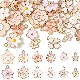 DanLingJewelry 60Pcs 12 Styles Pink Series Enamel Flower Charms Spring Summer Floral Cherry Blossom Charms for Jewelry Making Supplies