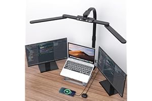 SUPERDANNY LED Desk Lamp for Home Office with USB Charging Port，Gooseneck Architect Clamp-on Desk Lamp with 5 Colors Smooth Dimming Touch and Hand-Wave Control for Reading，Crafting，Gaming