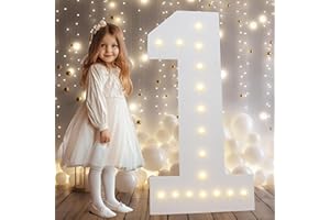 LOBOOM 3FT Marquee Light Up Numbers, White Marquee Numbers for 1st 16th 21st Birthday Party Anniversary Decorations, Large Numbers for Birthday Party Decor, Pre-Cut Foam Board Number 1