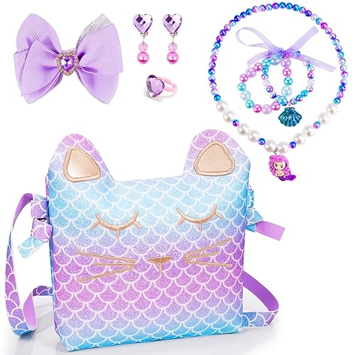 Hapikids Mermaid Gifts for Girls, Toys for 3-8 Year Old Girl Kids Jewellery Sets for Girl Birthday Gifts for 2 3 4 5 6 Year Olds Mermaid Toys Jewellery Bag