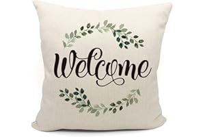 Mancheng-zi Welcome Pillow Covers 18x18,Porch Decor,Outdoor Pillows,Outdoor Pillow Covers,Outdoor Throw Pillows, Farmhouse Porch Deco,Patio Pillows,Outdoor Pillows for Patio Furniture(Whiite)
