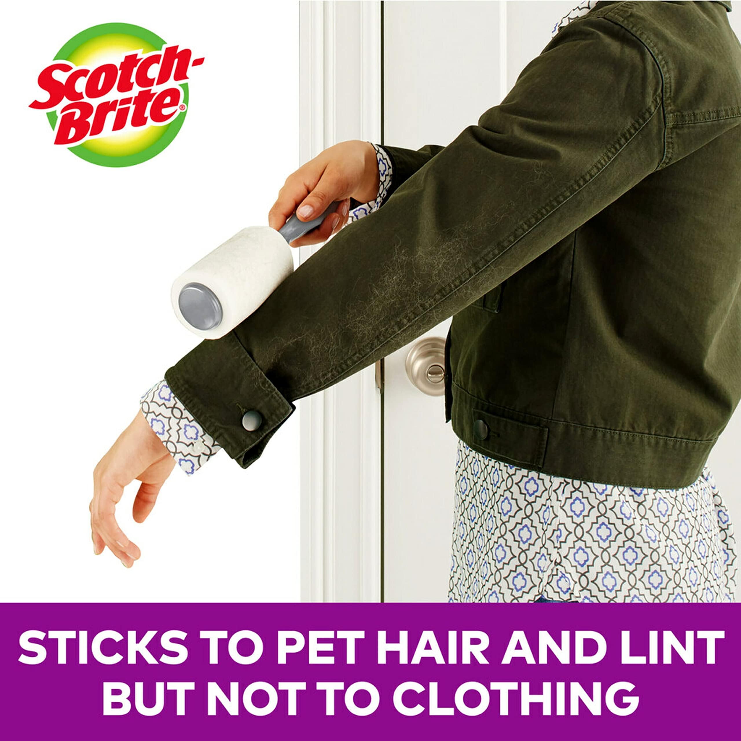Scotch-Brite Pet Hair Pickup Extra Sticky Lint Roller, Designed for Removing Fur + Fluff on Couches, Clothes, Dog and Cat Beds, & More, 4 Pack, 192 Easy-Tear Adhesive Sheets Total