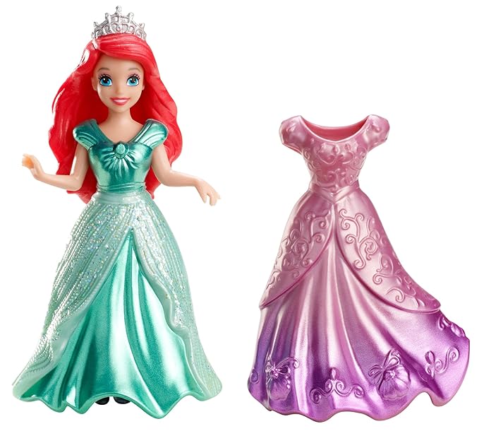 Princesas Disney Muñeca, miniprincesa Ariel con vestido magiclip