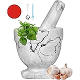 Mortar and Pestle Marble Set for Spices Pestos Seasonings Pastes Guacamole Bowl herb grinder Easy to Clean INCLUDED:Silicone