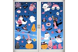 Wothfav 105Pcs Halloween Window Clings – 9 Sheets Cute Halloween Decorations, PVC Double Sided Window Stickers with Ghosts, Black Cats, Removable Glass Decals for Trick or Treat Party Decorations