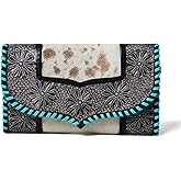 Merbaa Rodeo Roundup Cowhide Tooled Leather Trifold Wallet with Zipper Closure Western Style Cowgirl Wallet for Women