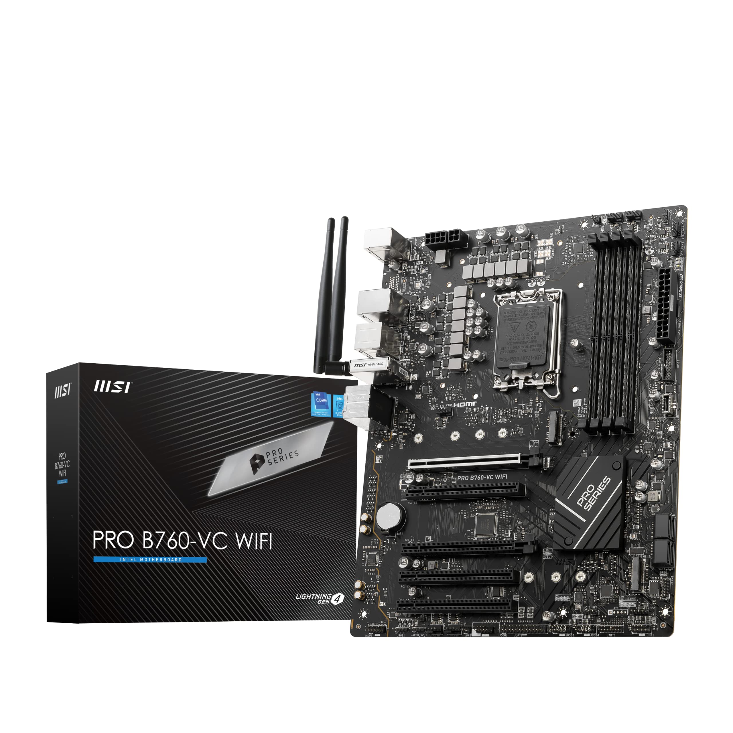 Placa base MSI PRO B760-VC WiFi ProSeries (compatible con procesadores Intel de 12.ª/13.ª generación, LGA 1700, DDR5, PCIe 4.0, M.2, LAN de 2,5 Gbps, USB 3.2 Gen2, Wi-Fi 5, ATX) (renovada)