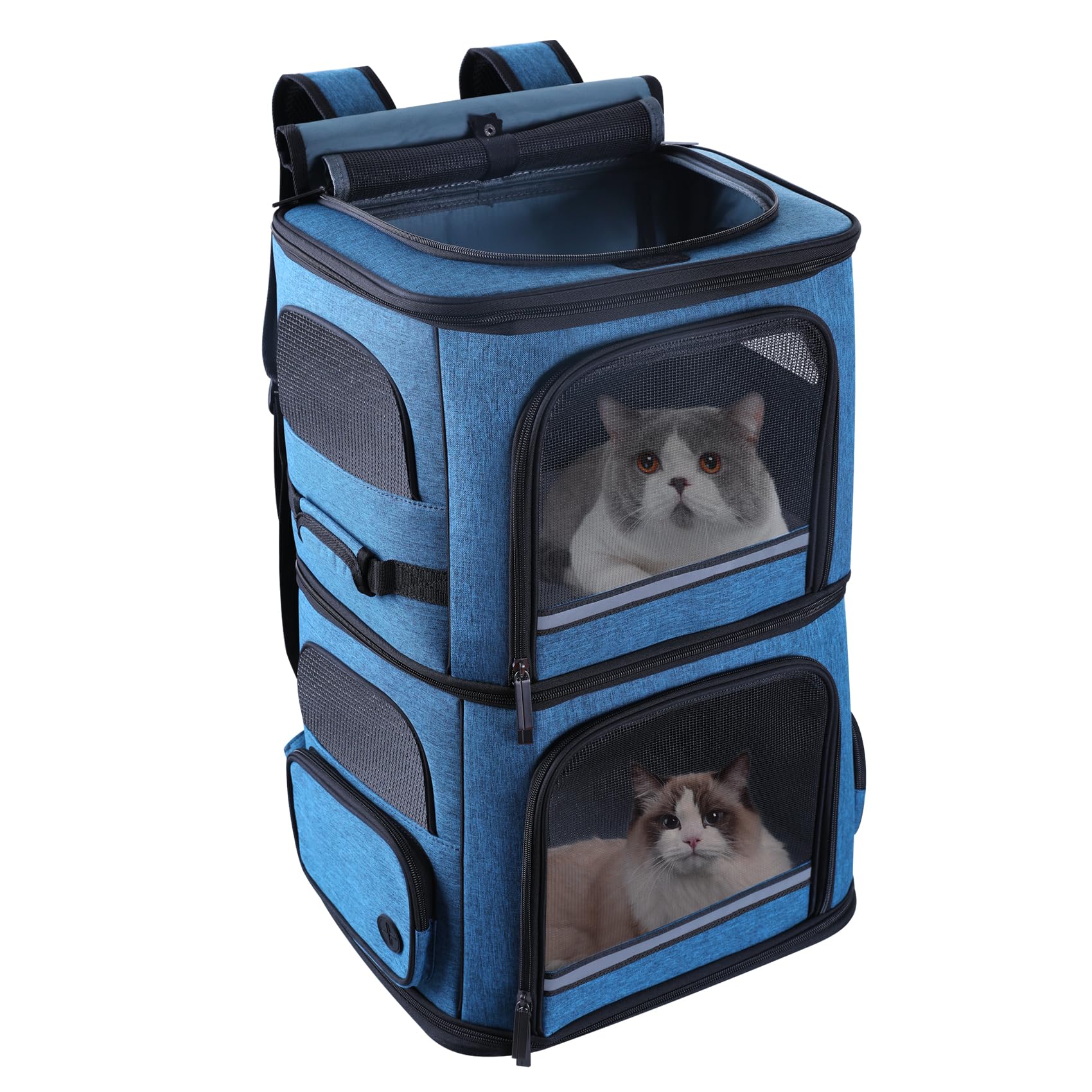 Photo 1 of Double Cat Carrier for 2 Cats,Dog Backpack Carrier for Medium Dogs,Double Compartment Pet Carrier Backpack for Dual Pets,for Outdoor Traveling/Stroll and Picnic (Blue)