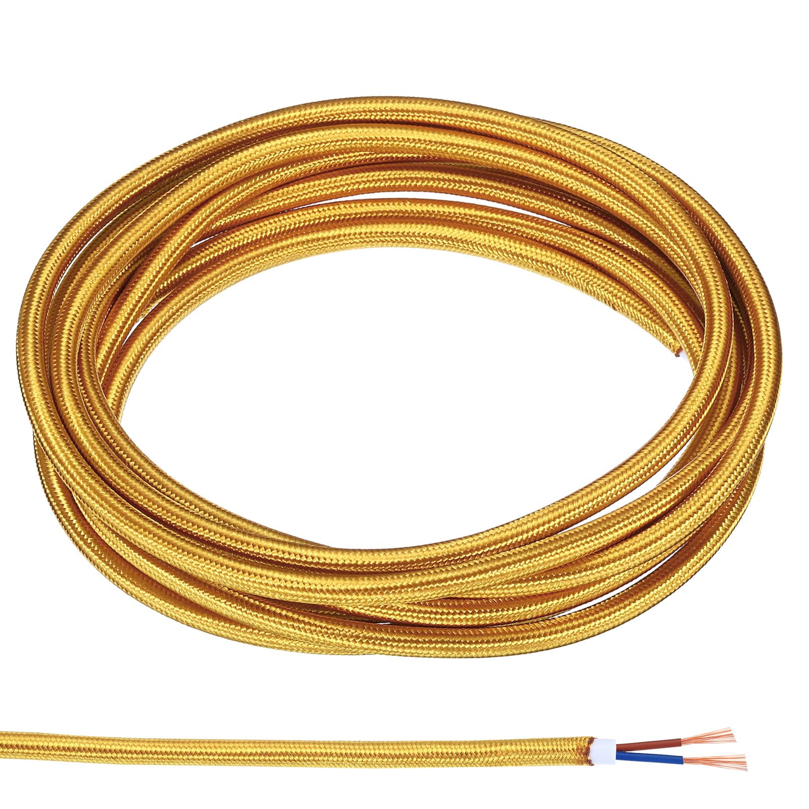 PATIKIL Fabric Cloth Covered Round Wire, 9.84ft 18AWG 2 Core Vintage Woven Electrical Cord for Pendant Light DIY Project, Golden