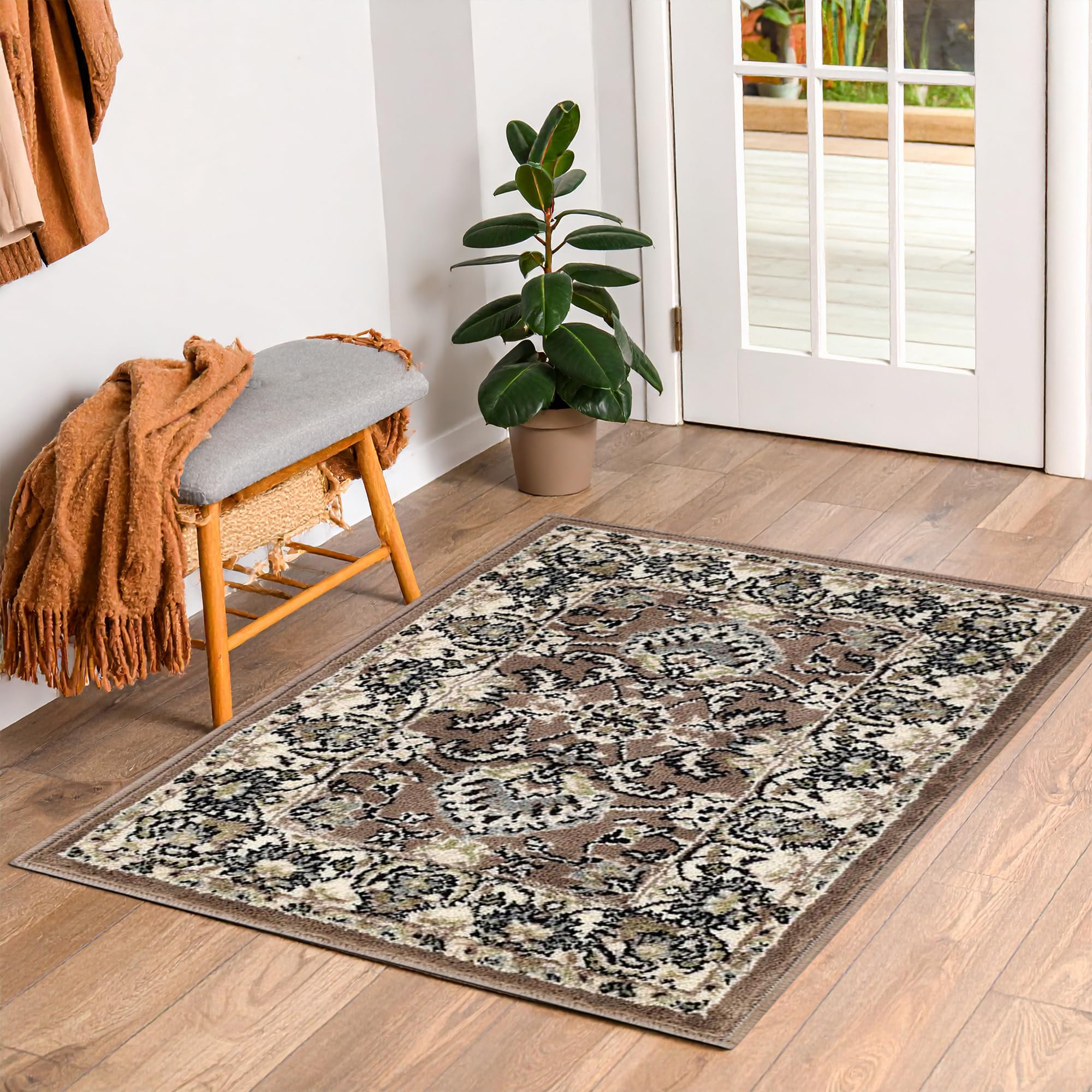 superior indoor area rug, jute backing, plush floral rugs for entryway, living room, kitchen floors,