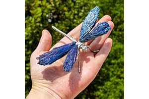 RJINGSHI Dragonfly Statue Natural Electroplated Blue Tourmaline Dragonfly Decor Collection Natural Home Decor Healing Crystals Dragonfly Gift for Women 4.33" (Blue Dragonfly-S, Large Size)