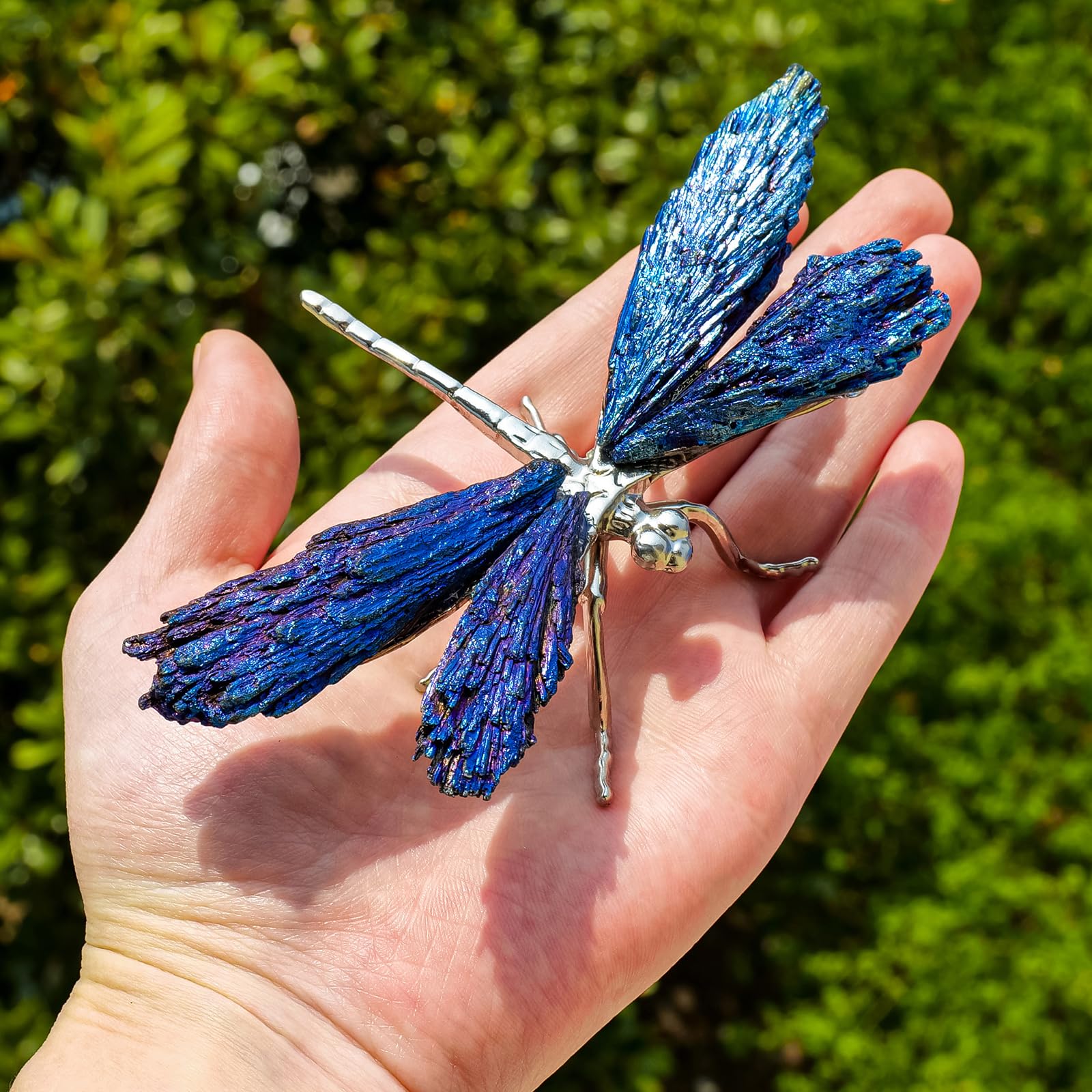 RJINGSHI Natural Electroplated Blue Tourmaline Dragonfly Decor Collection Natural Home Decor Dragonfly Statue Healing Crystals Dragonfly Gift For Women