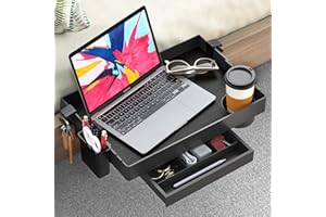 SOLEJAZZ Bedside Shelf for Bed, Foldable Bunk Bed Shelf for Top Bunk Clip On Nightstand with Drawer College Dorm Essential Table Caddy Tray Organizer Bedroom Shelf, Plus Size with Drawer, Black