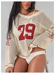 BEAUDRM Women's Number Letter Graphic Sweater