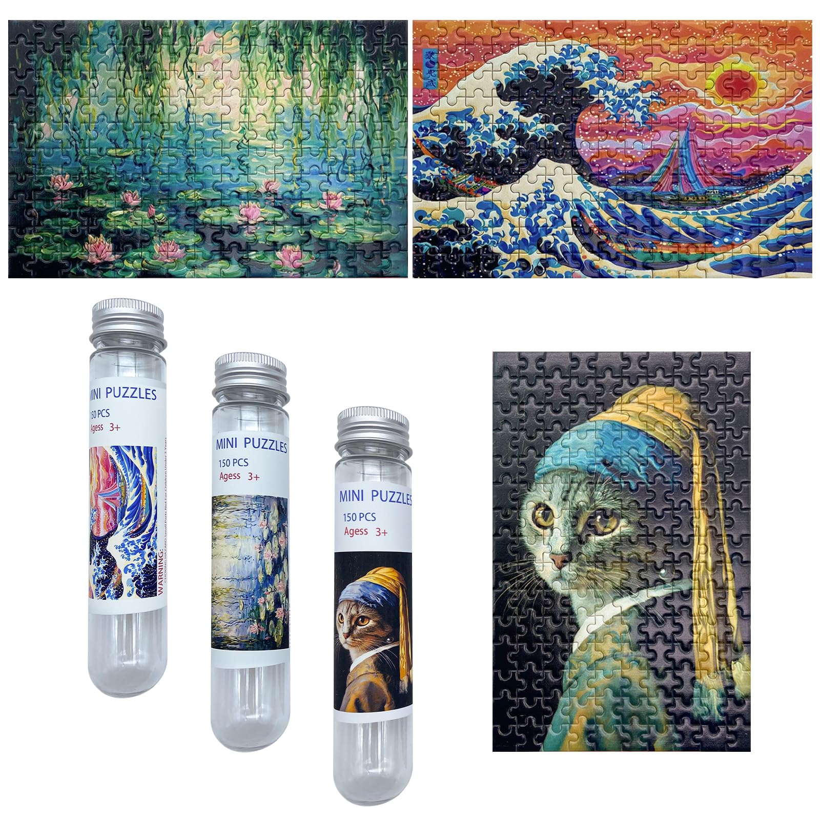 Photo 1 of 150 Pieces Mini Jigsaw Puzzles for Adults & Kids,6 x 4 Inches,Mini Puzzles,Travel Puzzle,Small Micro Puzzles,Challenging Difficult Puzzle,3 Pack Famous Paintings Series