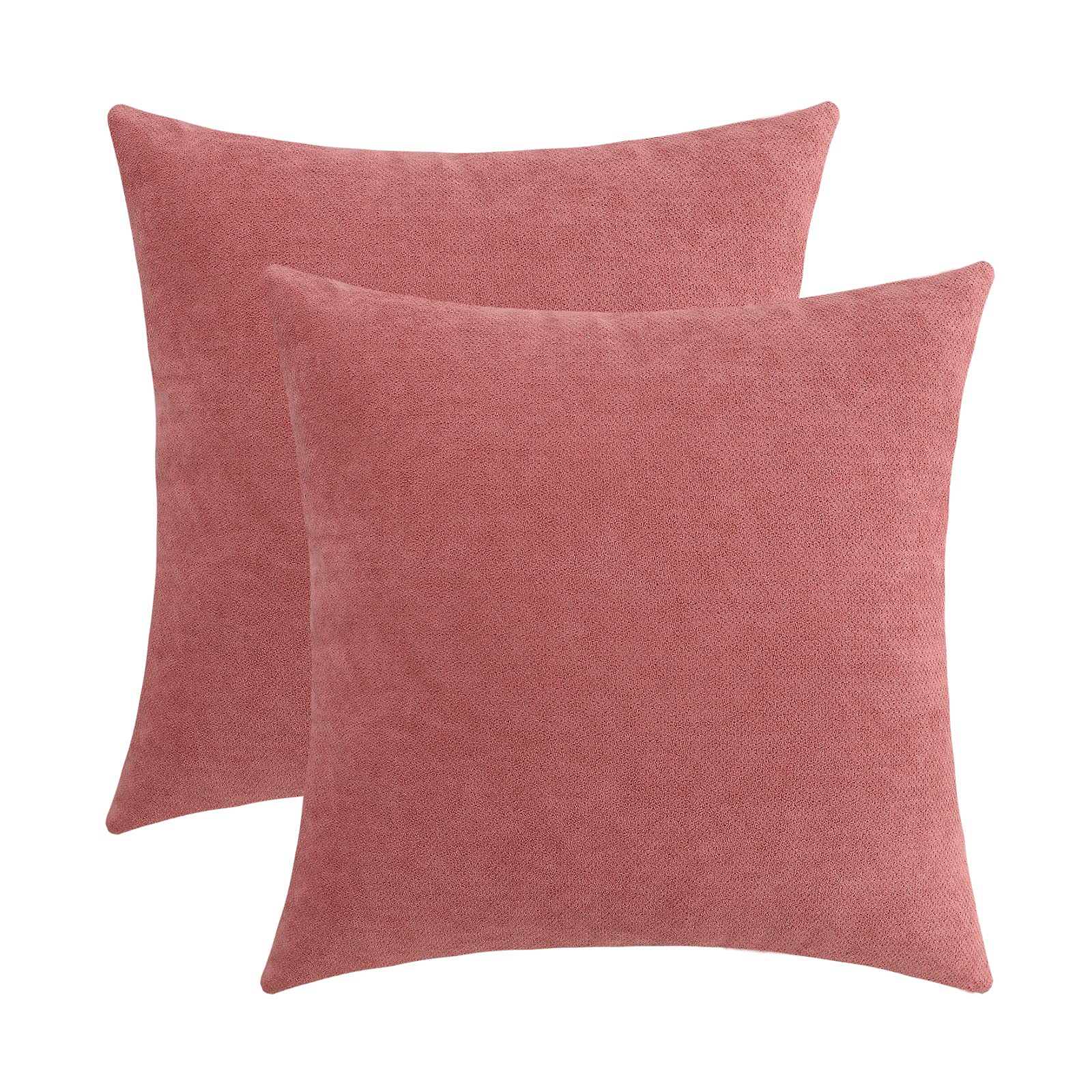 Jeneoo Decorative Mauve Rose Throw Pillow Covers Rustic Farmhouse Super Soft Square Chenille Comfy Solid Cushion Couch Cases for Sofa Bedroom Chair (Set of 2, 20 x 20 Inches)