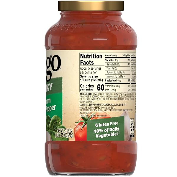 PREGO CHUNKY MUSHROOM AND GREEN PEPPER PASTA SAUCE, 23.75 OZ JAR